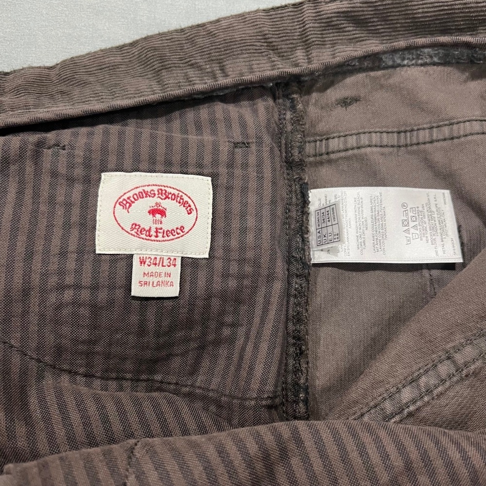 Brooks Brothers Pants Mens 34x34 Brown Corduroy Red Fleece Straight Leg - Picture 2 of 8